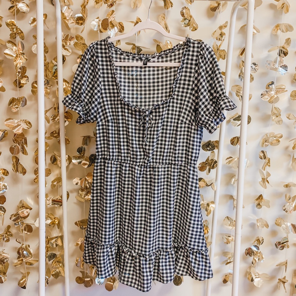 Gingham square neck sun dress